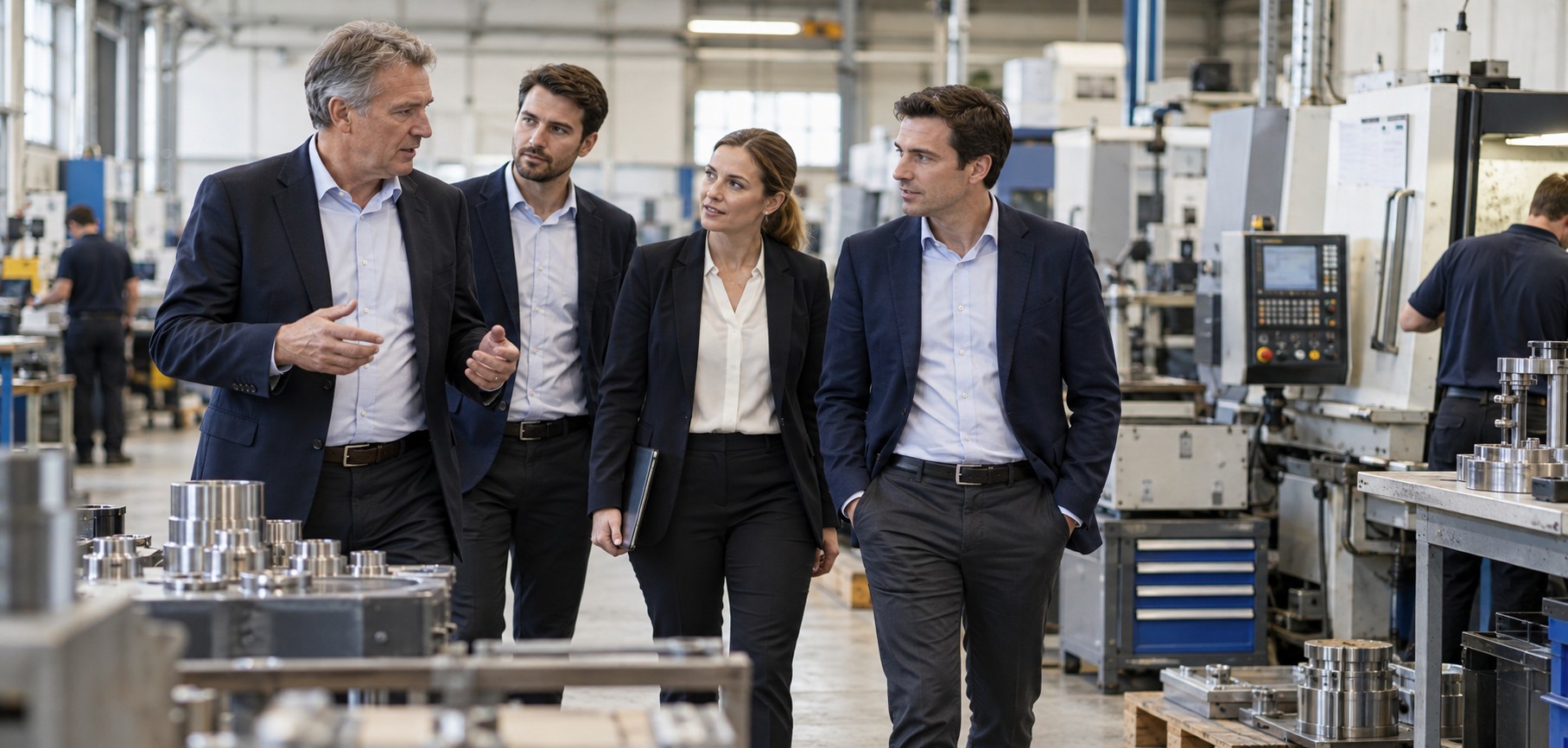 Management team reviewing an operating manufacturing business