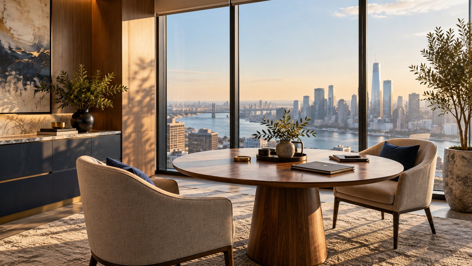 Welcoming private meeting room with city view