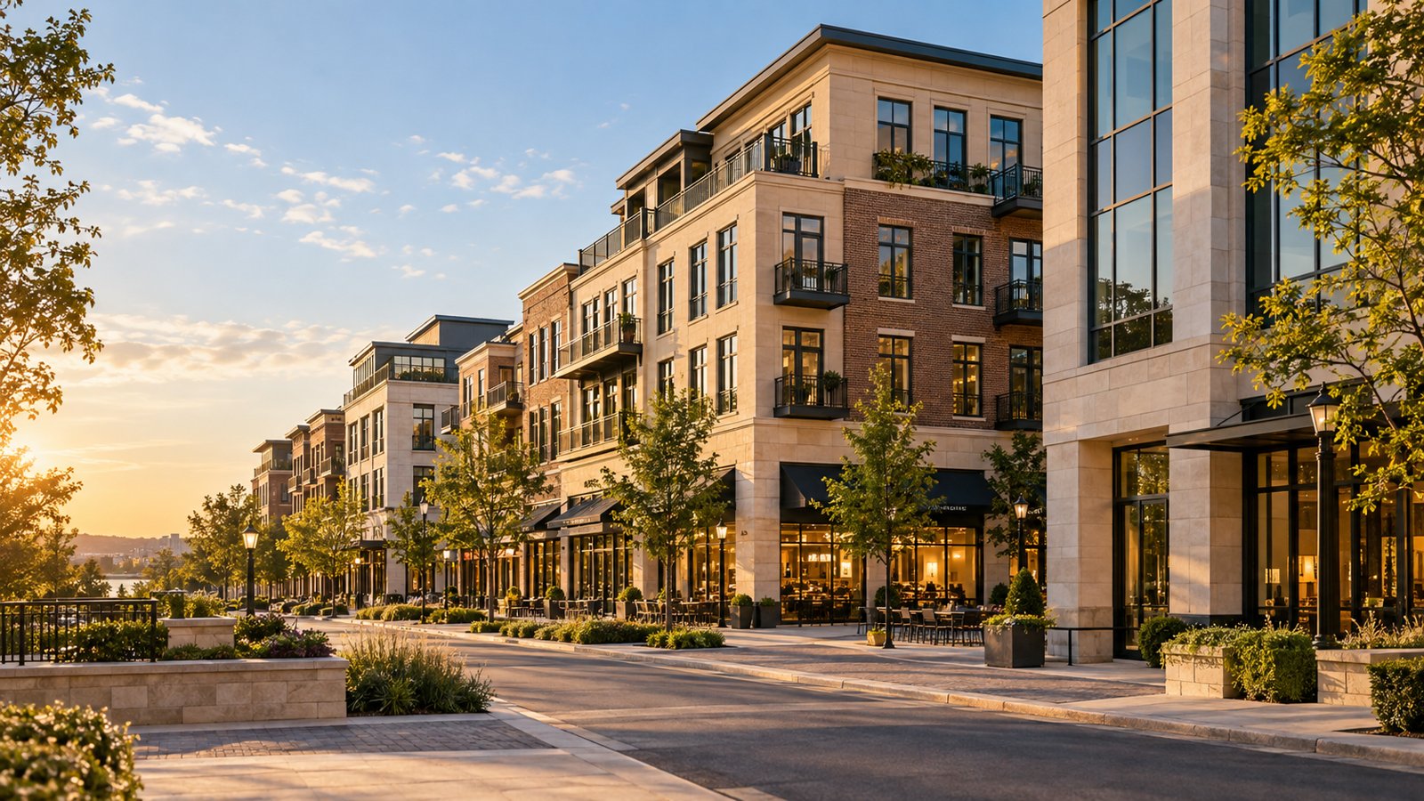Mixed-use urban block with shops and apartments