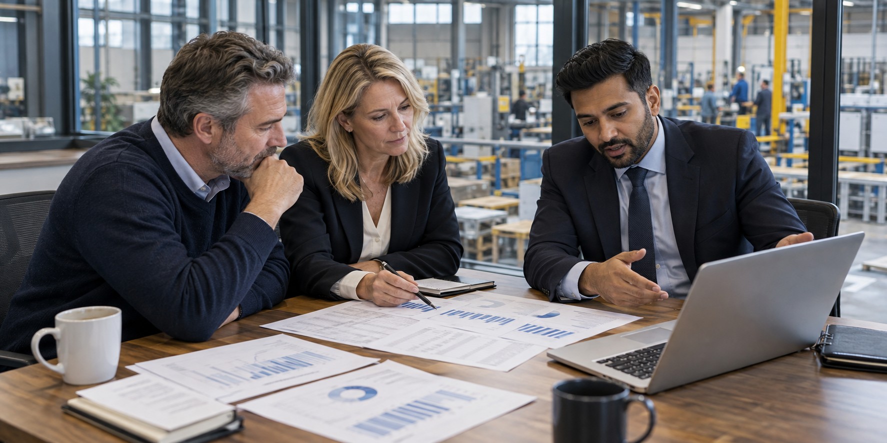 Business owners and adviser reviewing the financial position