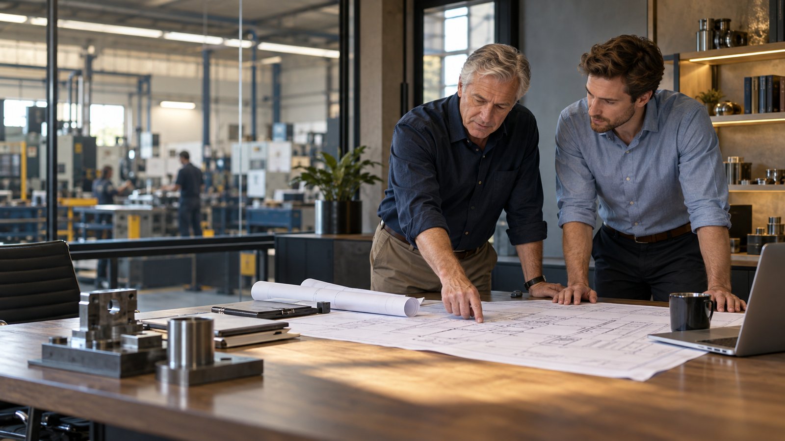Business owner and successor reviewing operations