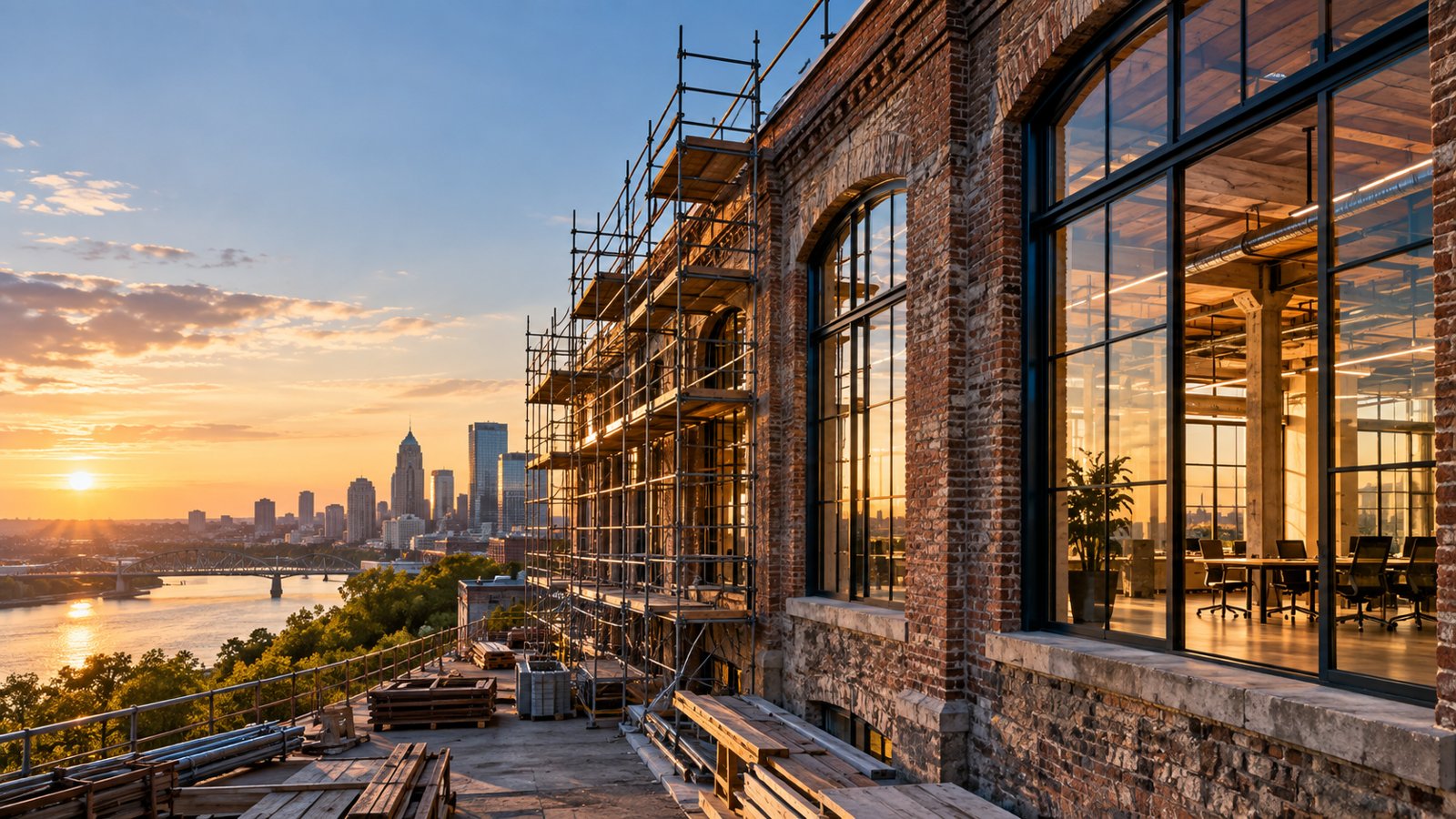 Industrial brick building being redeveloped